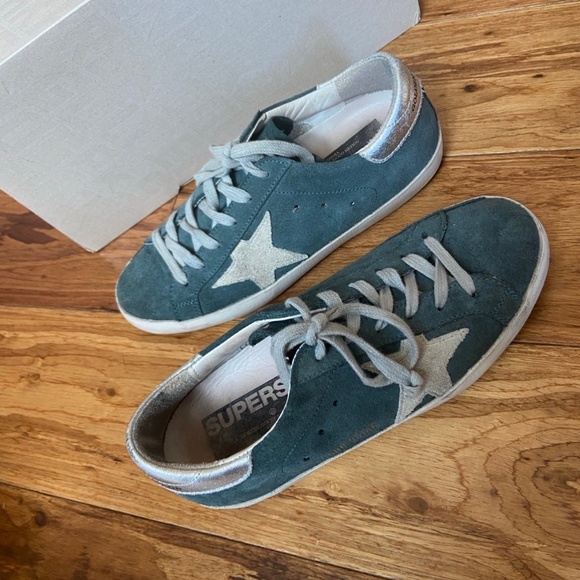 authentic golden goose superstar sneakers size 37 blue green suede white star - Picture 1 of 8